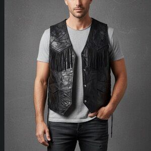 Vintage Navarre Genuine Buffalo Leather Fringe Vest XL – Italian Stone